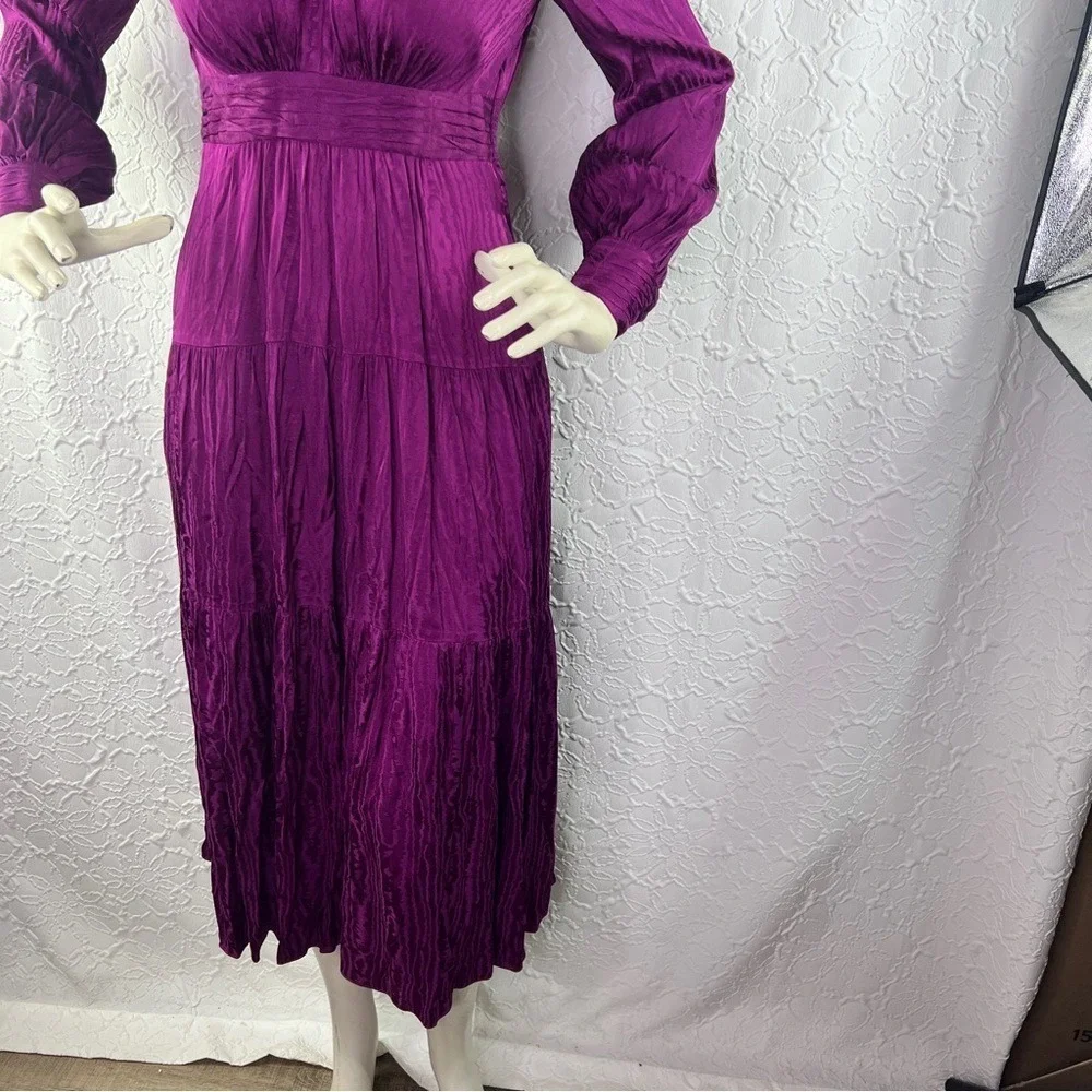 Sabina Musayev Ray Satin Jacquard Tiered Midi Dress Purple S - Picture 7 of 10